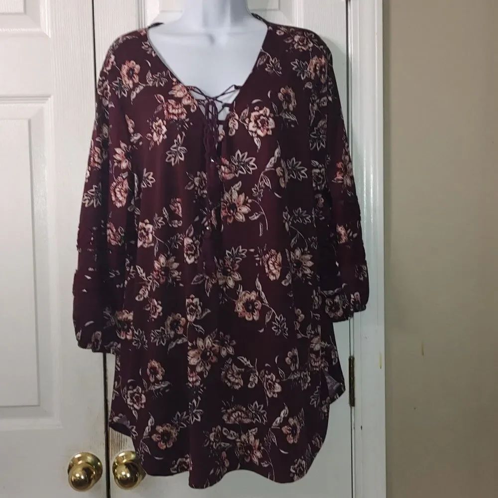 New Directions maroon floral print tunic Sz 3X NWOT